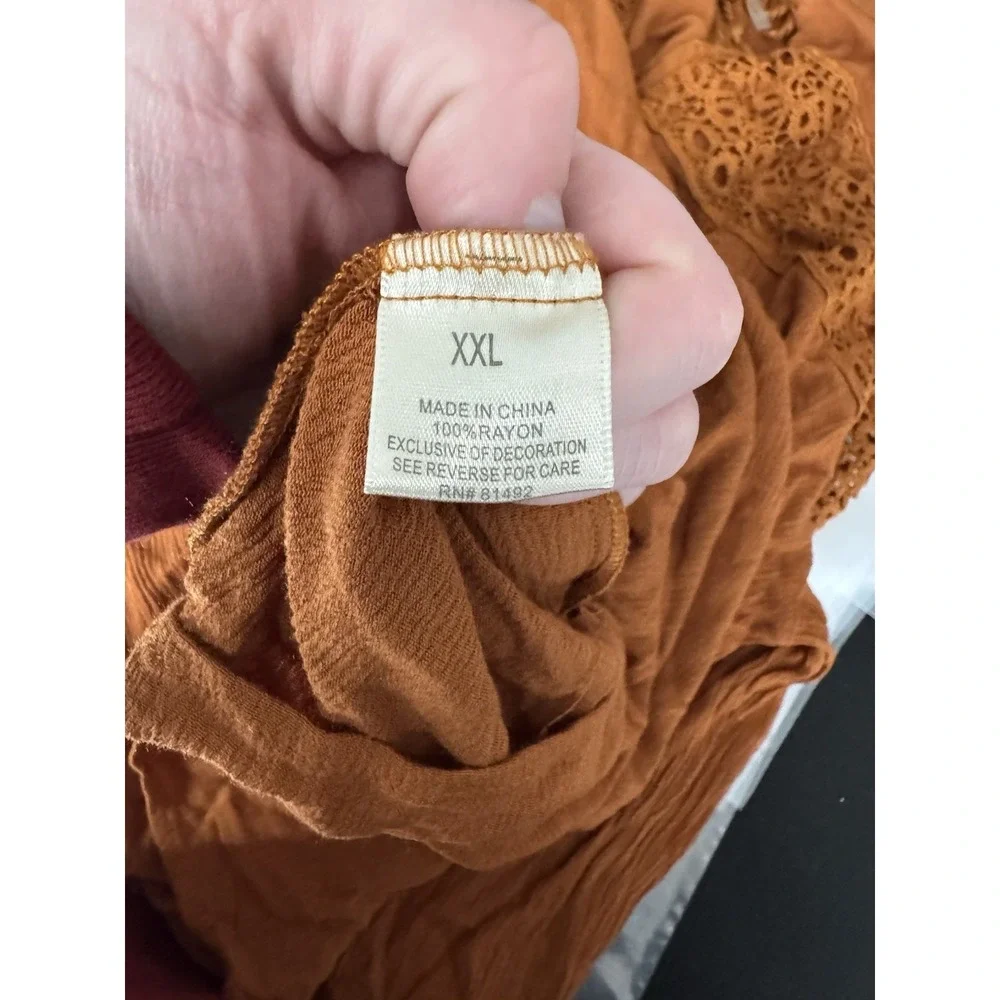 Tantrums 2X  Boho peasant Blouse western rodeo tassel rayon open knit‎ tan - Picture 5 of 9